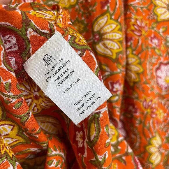 dRa Los Angeles Floral Dress Womens Small Orange 3/4 Sleeve Button Boho Cotton - Picture 10 of 11
